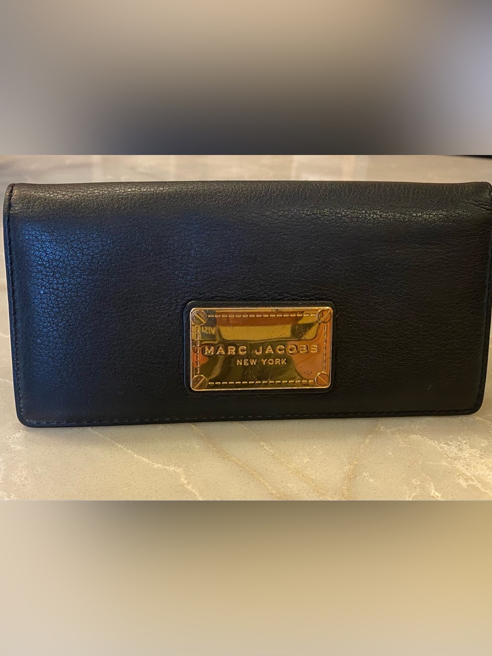 Marc Jacobs Black Leather Wallet with Gold Plaque